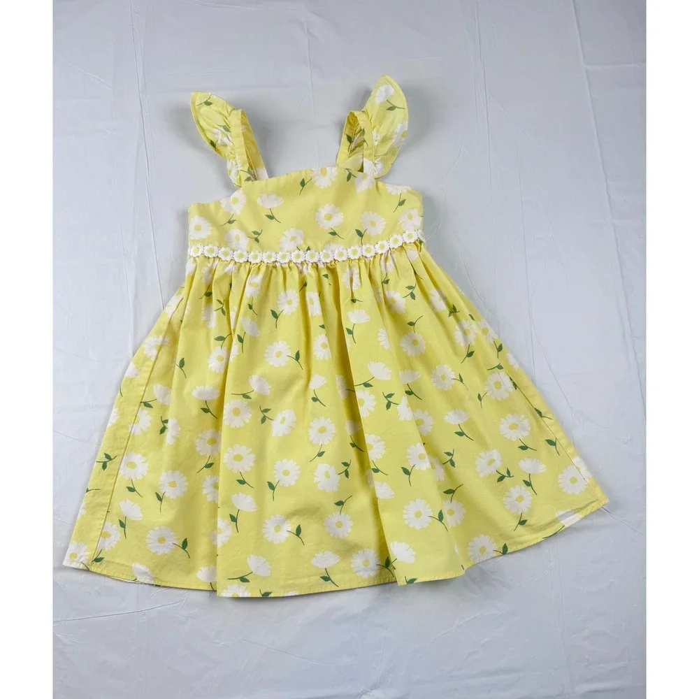Gymboree Yellow Daisy Floral Cotton Ruffle Strap Dress Kids 3T Summer Sundress